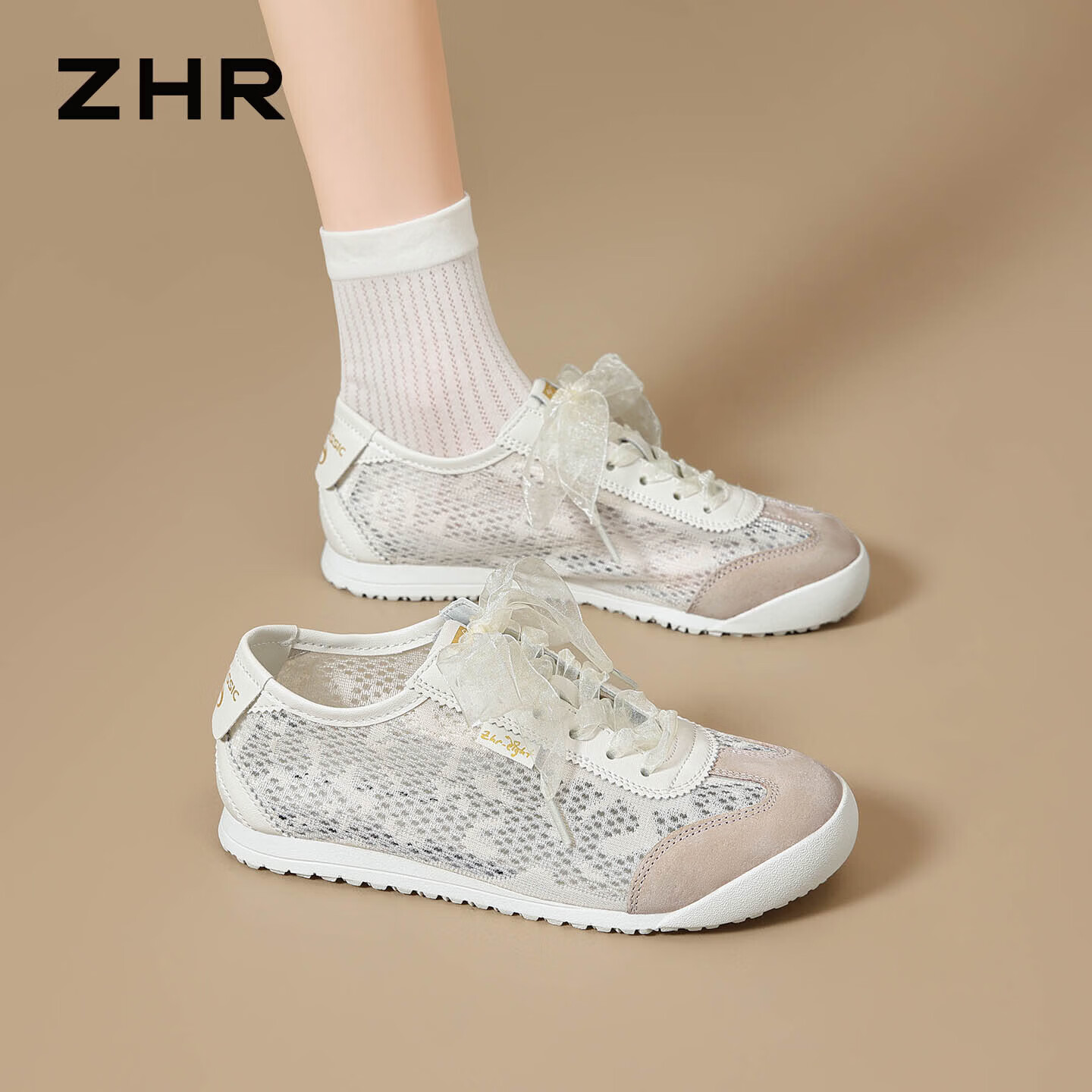 ZHR则则网面德训鞋女2026新款夏季透气不闷脚女鞋软底小白鞋BT278E米色40