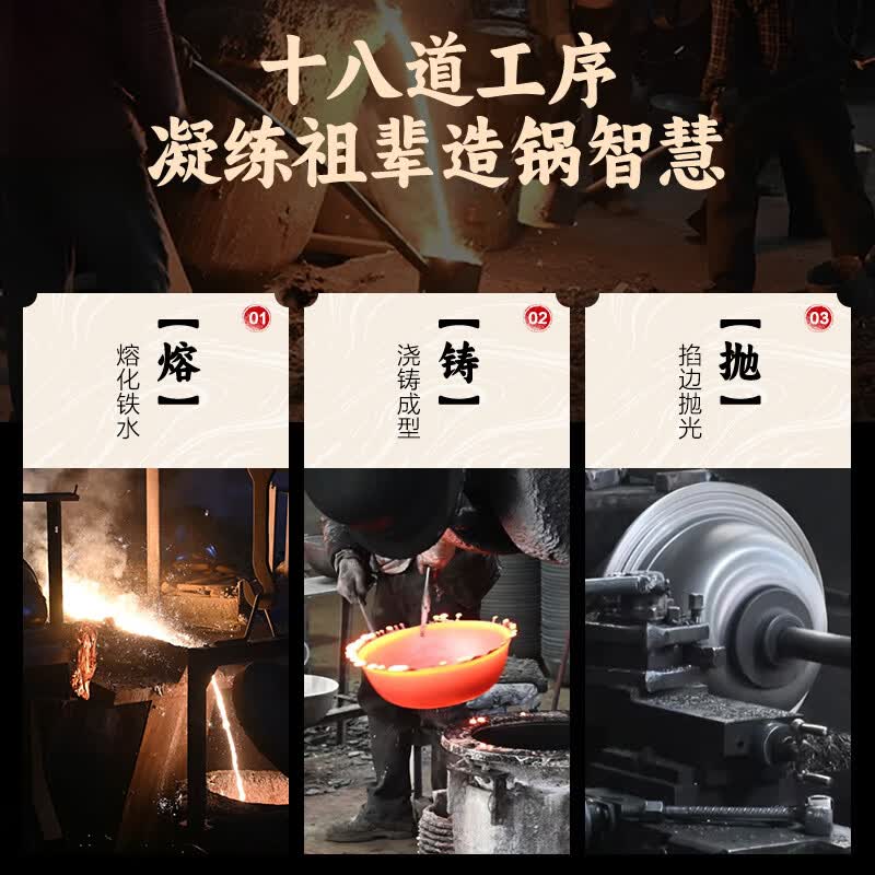 苏泊尔(SUPOR)炒锅无涂层铸铁锅古法大锅锅家用炒菜爆炒锅具燃气电磁炉通用 适合2-4人用 家庭用木盖铁锅 32cm