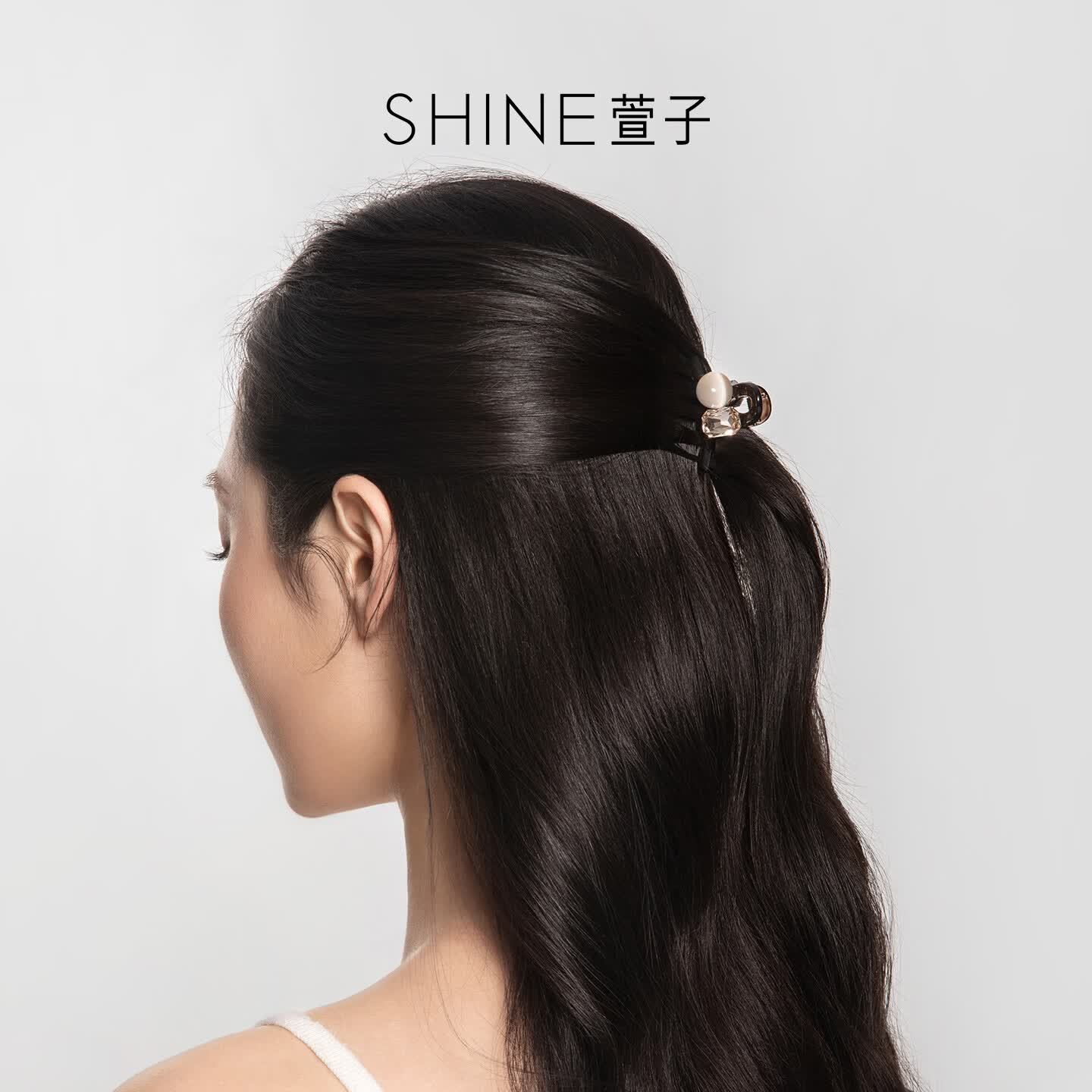 萱子(SHINE)优雅气质珍珠抓夹亚克力鲨鱼夹后脑勺发夹精致发抓生日礼物 咖色-中号 1个