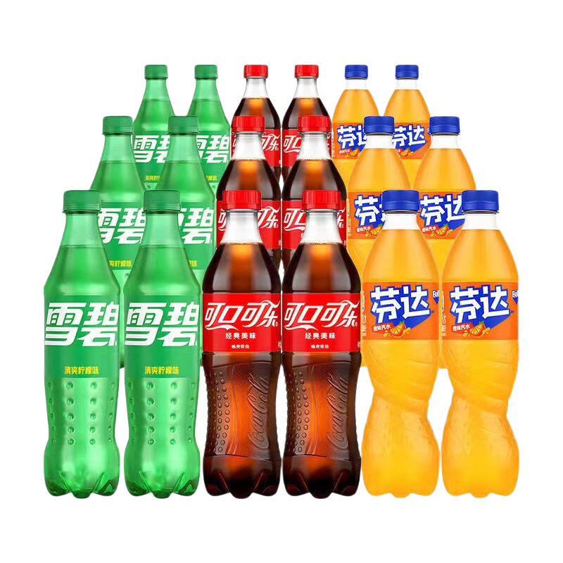 可口可乐（Coca-Cola）汽水碳酸饮料500ml 新老包装随机 含糖可乐+雪碧+芬达（各6瓶）