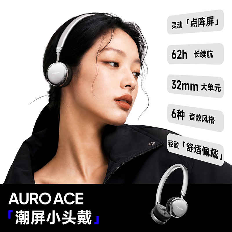 漫步者Auro Ace 歌词头戴耳机头戴式蓝牙耳机潮屏小头戴支持自由DIY创作时尚高颜值潮酷穿搭学生毕业礼物 Auro Ace冰透银 【彩色耳机包+双C音频数据线】Auro Ace