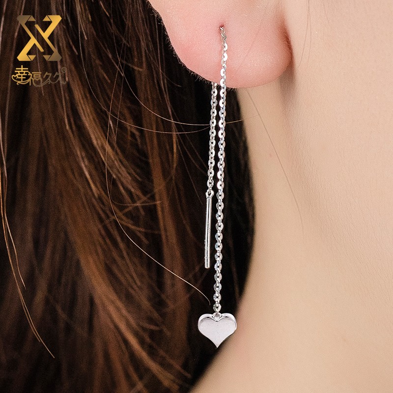 幸福久久爱心白金耳钉pt950铂金耳线女 爱心耳线一只