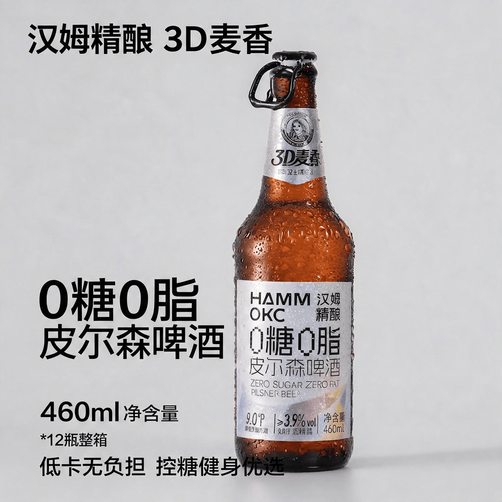 汉姆0糖0脂低卡啤酒皮尔森精酿460ml*12瓶整箱控糖聚会微醺小酌优选 460mL 12瓶 整箱装