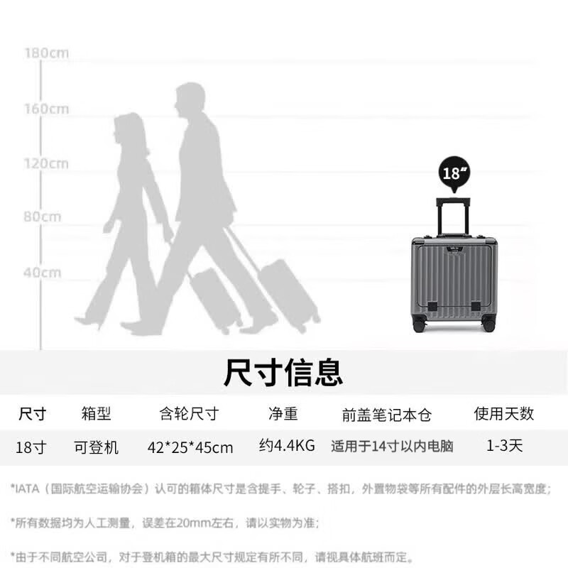 Walker Shop行李箱拉杆箱男女登机箱小型密码铝框大容量旅行箱小型可登机 枪灰色 18英寸 2026升级版【横款登机箱】