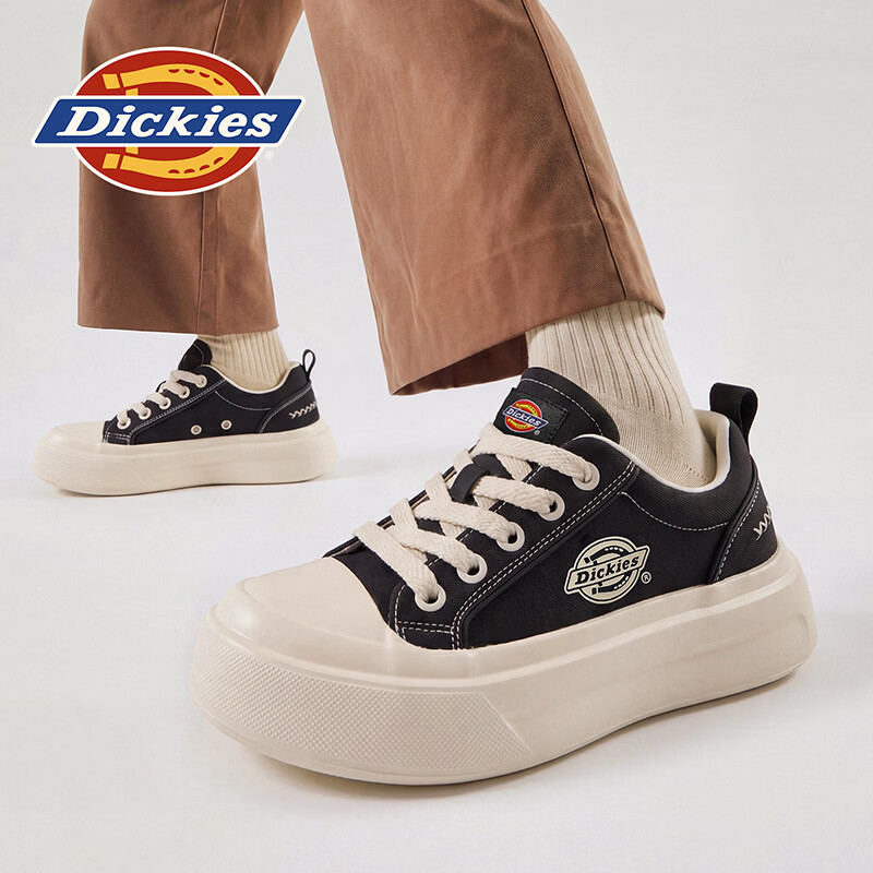 Dickies品牌男鞋2026夏季新款复古帆布鞋透气百搭通勤休闲户外运动板鞋男 黑色 45