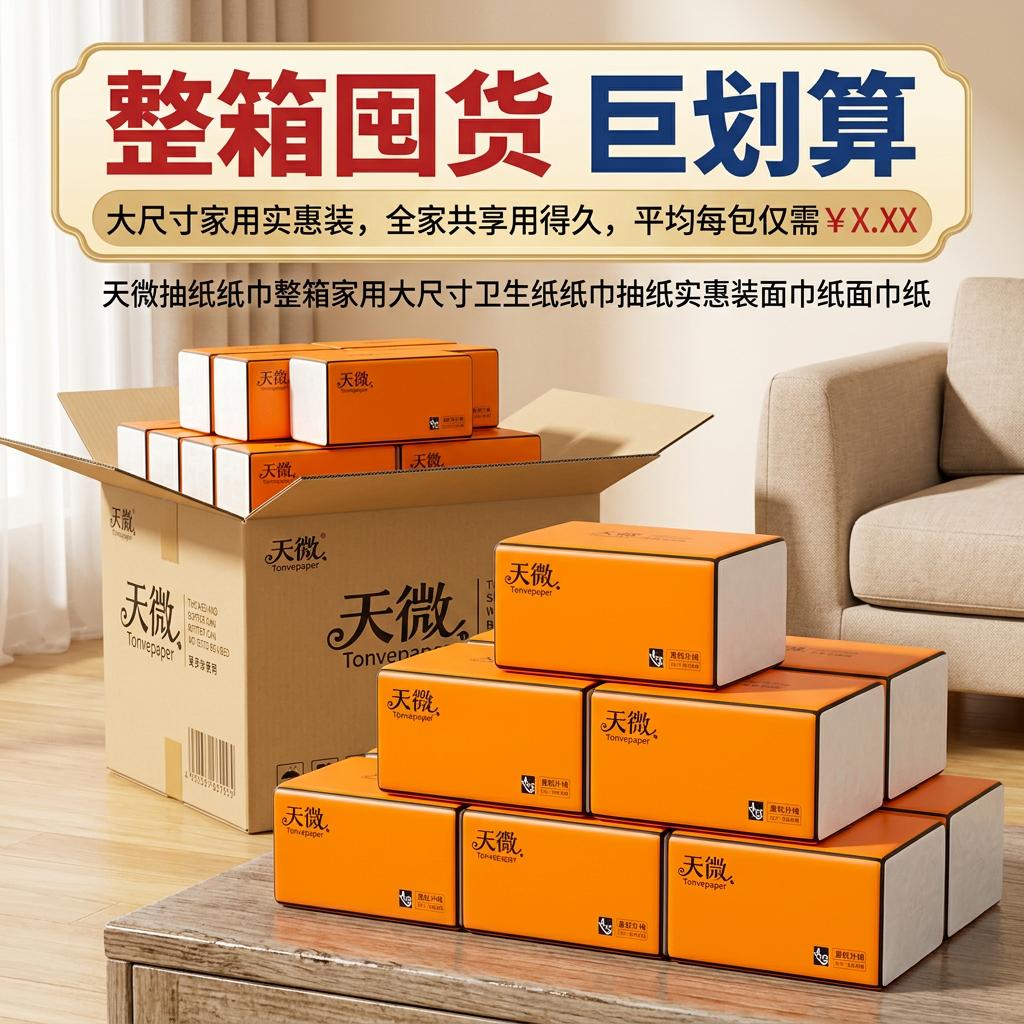天微抽纸纸巾整箱家用大尺寸卫生纸纸巾抽纸实惠装面巾纸面巾纸 5层 300张*20包