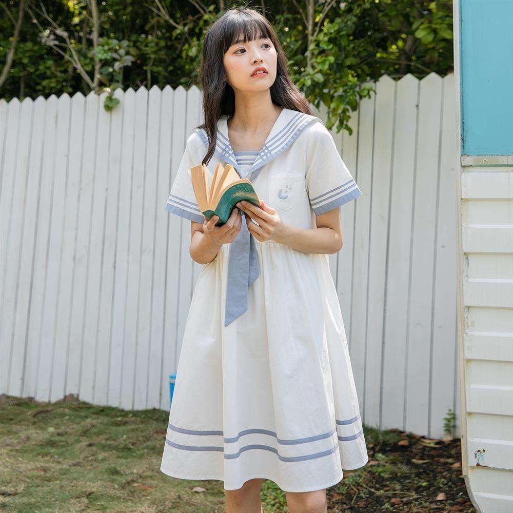 乔骏晟少女日系小清新连衣裙闺蜜装衣服女学生韩版宽松裙子夏短袖仙女