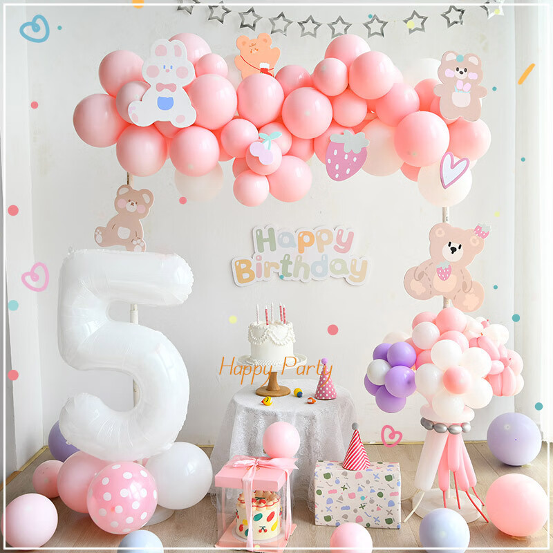 熊主题生日气球装饰场景布置拱门公主宝宝周岁 08-草莓熊数字拱门套餐