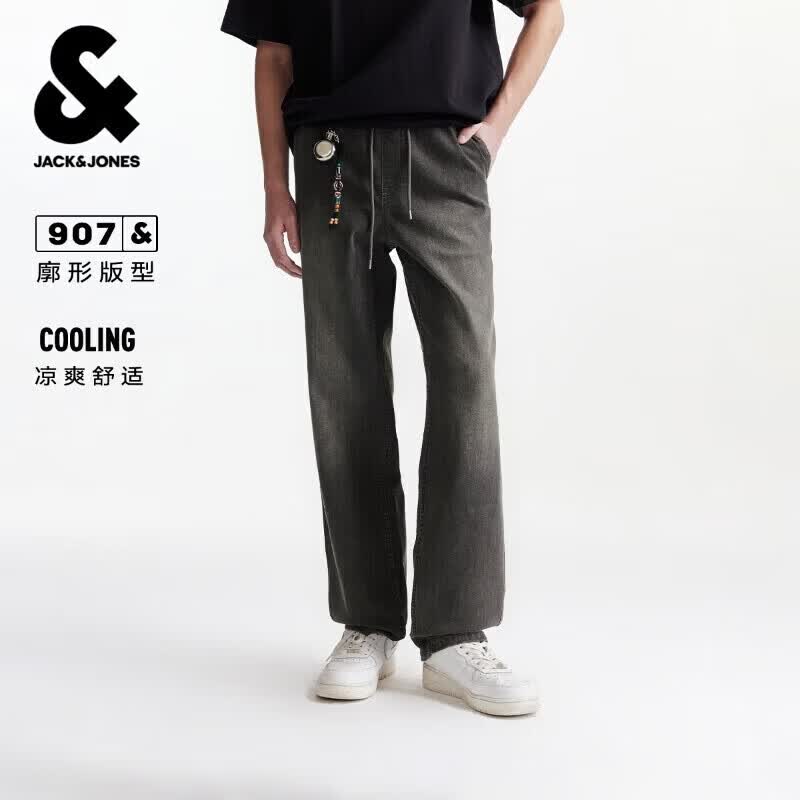杰克·琼斯（JACK&JONES） 春季复古雪花水洗抽绳松紧宽松百搭阔腿裤牛仔裤长裤子226132040