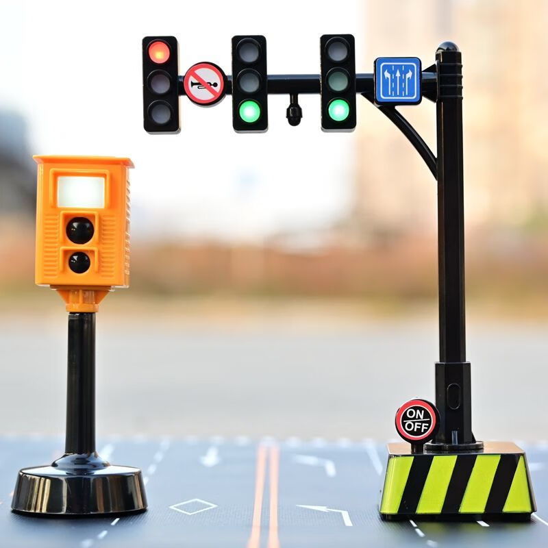 机器鹅红绿灯信号灯 大号交通玩具模型双头灯头合金回力小汽车男孩警