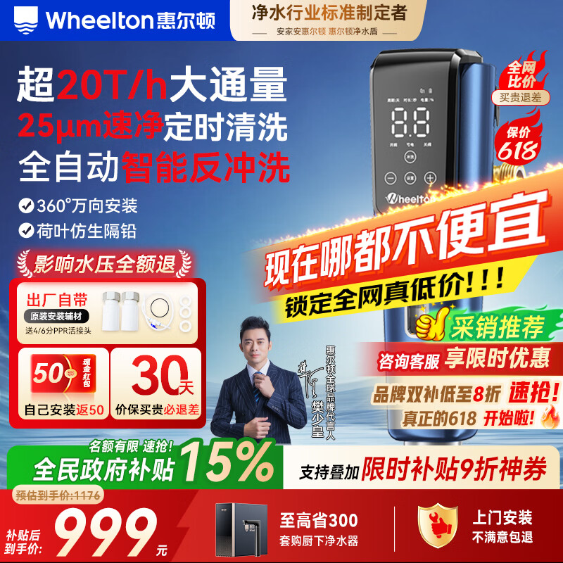 惠尔顿（WHEELTON）万向前置过滤器全自动清洗反冲洗防爆20T大流量电动刮洗全屋家用净水器自来水入户滤水器P0063PLUS
