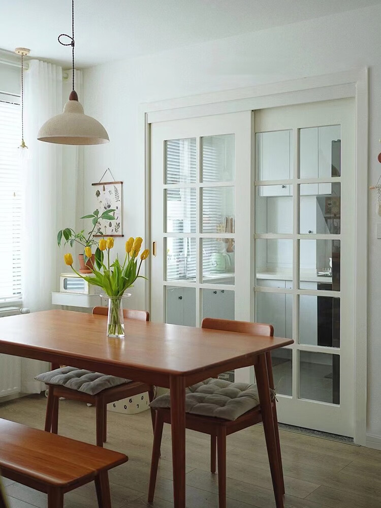 美克杰法式玻璃推拉门白色格条移门阳台厨房书房实木复合烤漆门定制