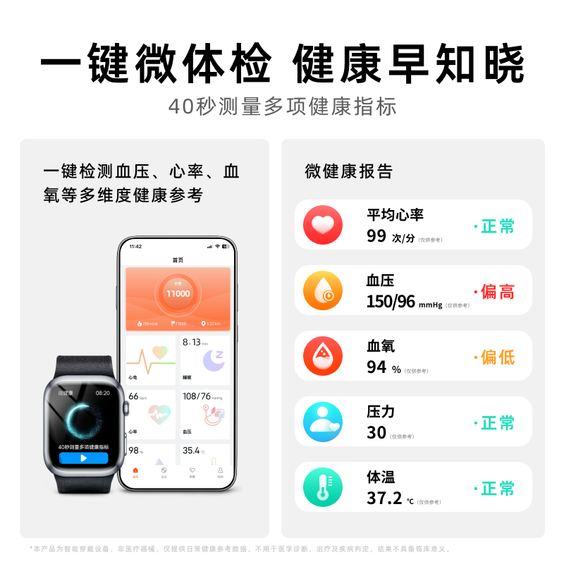 博朗奇医疗级适用华为苹果机智能手表测血压血糖高精准测心率血氧尿酸血脂一体机心电健康睡眠监测送礼款 幻夜黑 新医护升级+医疗级高精准+动态健康监测