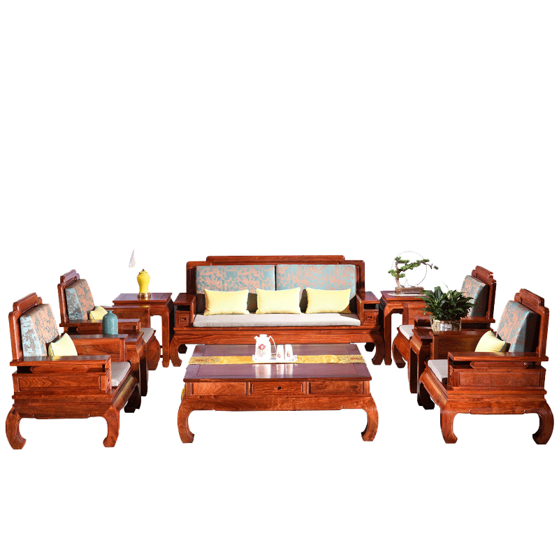 木恒盛红木家具缅甸花梨学名大果紫檀新中式软体沙发明清客厅沙发组合 113组合七件套