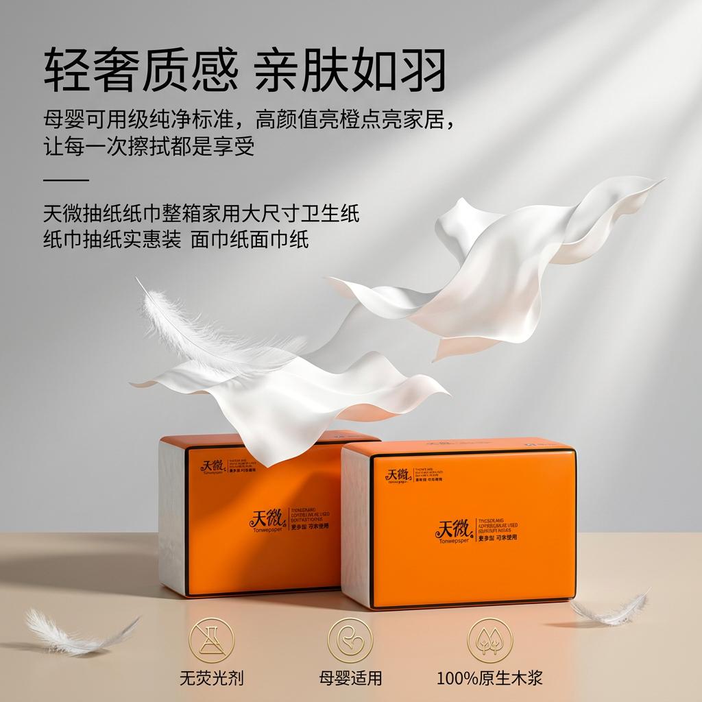 天微抽纸纸巾整箱家用大尺寸卫生纸纸巾抽纸实惠装面巾纸面巾纸 5层 300张*20包