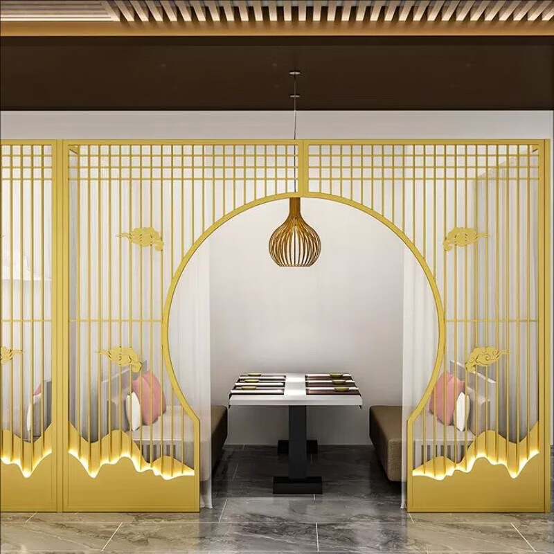 美容店遮挡养生馆隔断帘餐厅包厢隔断墙火锅店屏风茶楼包间卡座 金色