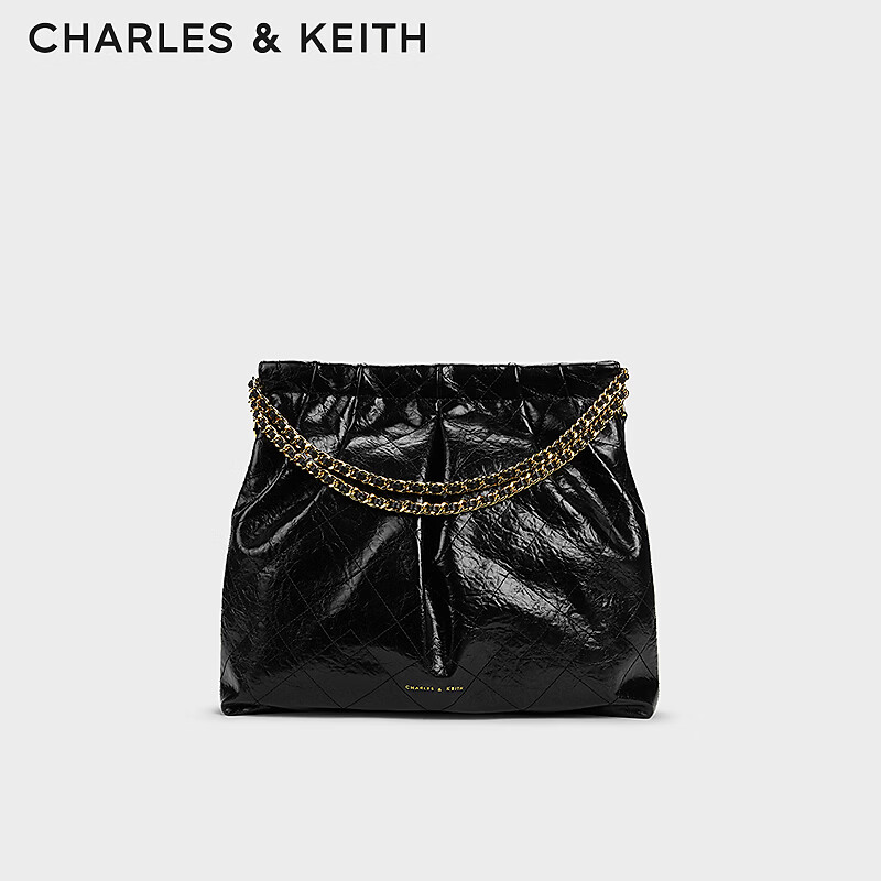 CHARLES&amp;KEITH子母链条大容量流浪包托特包单肩斜挎包女包生日礼物CK2-40671449 【L号】Black黑色 L