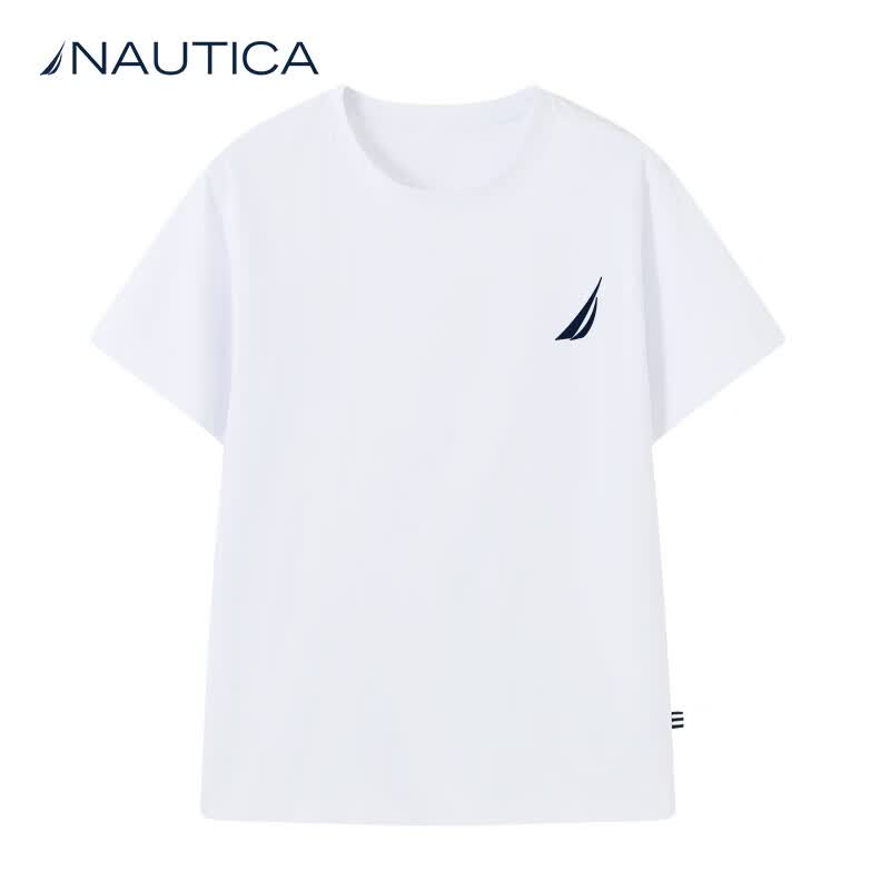 诺帝卡（NAUTICA）吸湿速干儿童抗菌短袖NAUTICA中大童青少年26夏新款户外防晒圆领T 白色【简约】 165