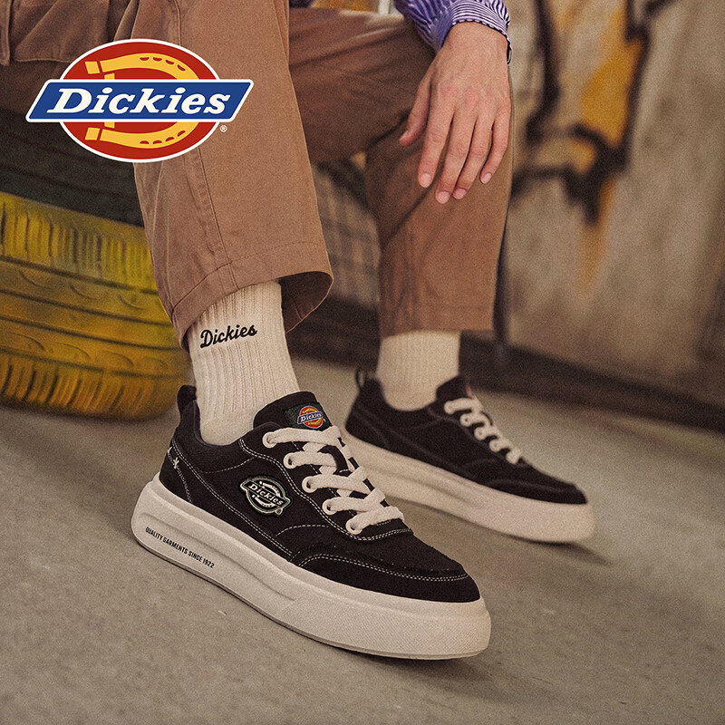 Dickies品牌男鞋2026夏季新款透气减震休闲鞋百搭增高防滑耐磨运动板鞋男 黑色 45