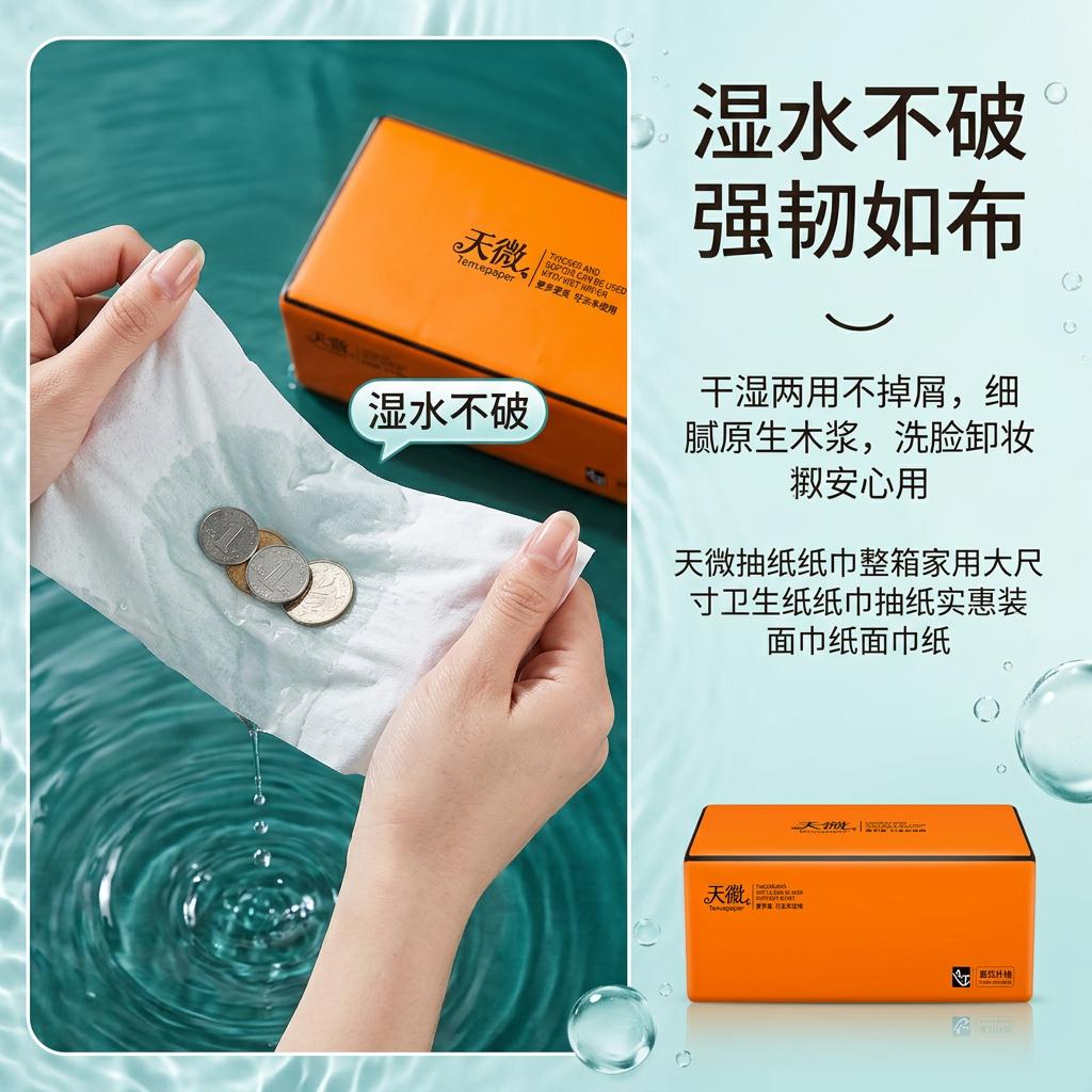 天微抽纸纸巾整箱家用大尺寸卫生纸纸巾抽纸实惠装面巾纸面巾纸 5层 300张*20包
