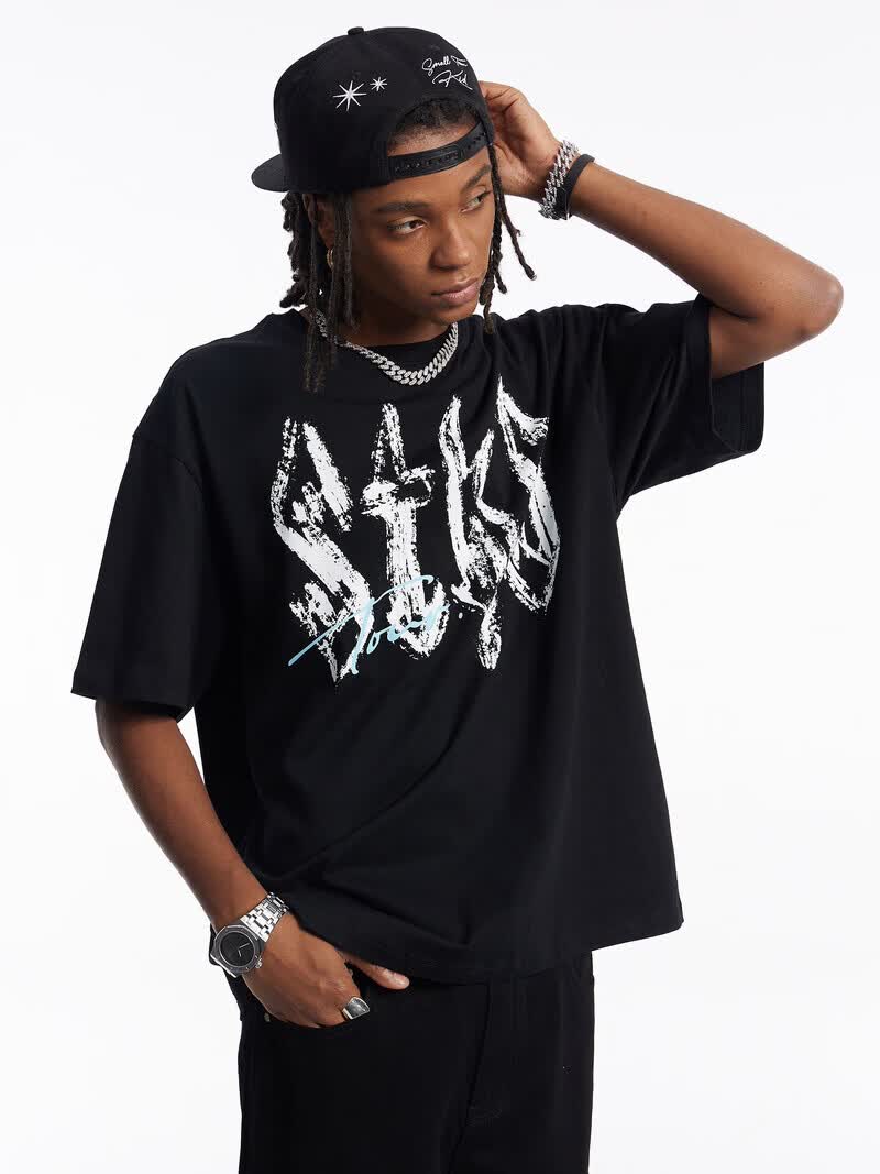 ASEN同款 STK SmallTownKid  巡演工作服美式复古字体短袖圆领t恤 黑色 classic （现货） XL 推荐160～180斤