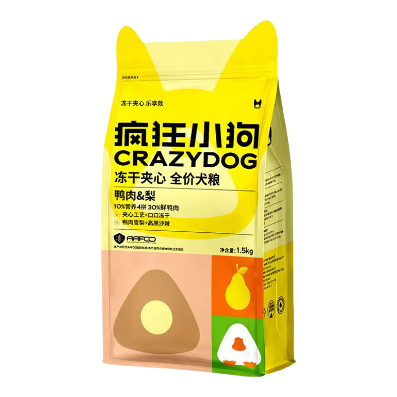 疯狂小狗小耳朵冻干夹心狗粮比熊泰迪金毛中大小型犬幼犬成犬通用粮 鸭肉&梨夹心粮10kg