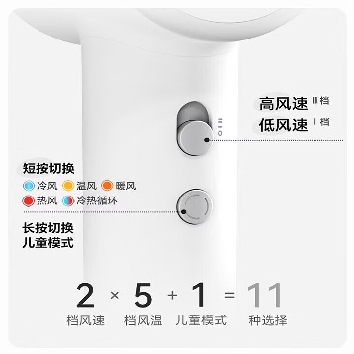 喔夫高速吹风机 速干家用儿童电吹风便携12万转等离子护发吹风筒1100W儿童节礼物 晨雾白 (机器+风嘴+挂架)