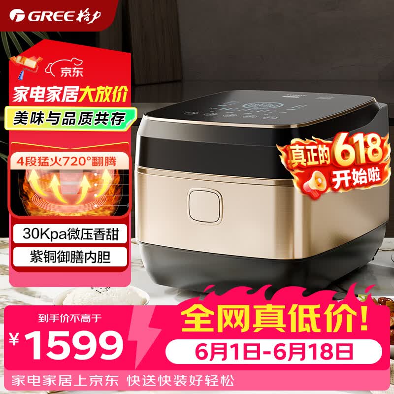 大松（TOSOT）格力【价保618】电饭煲4-5人家用电饭锅4L微压力4段IH加热智能多功能煮粥煲汤健康发芽饭40X80C