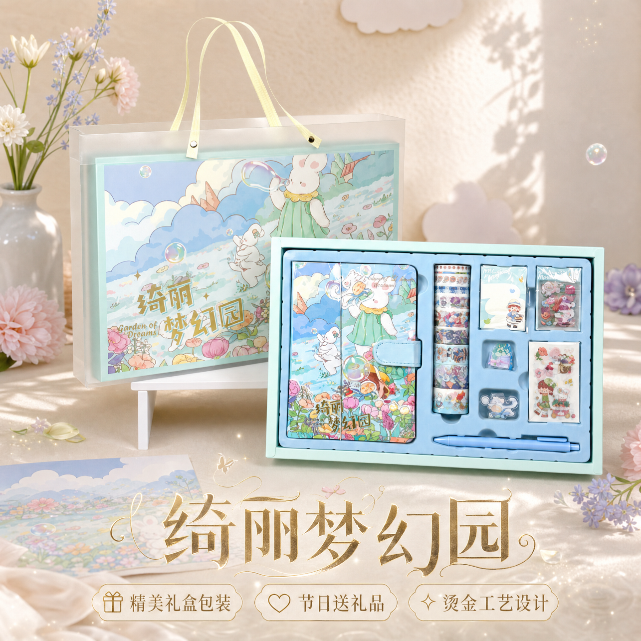LCWJ手账本女孩高颜值六一儿童节生日毕业送全班礼物创意卡通可爱烫金笔记本本子日记记事本加厚小学生 绮丽梦幻园【礼盒礼袋款】