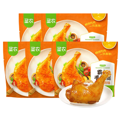 圣农 霸气大鸡腿即食鸡全腿蜜汁麻辣卤香风味烤鸡腿微波即食冷冻食品 手枪腿蜜汁卤香味180g*5包