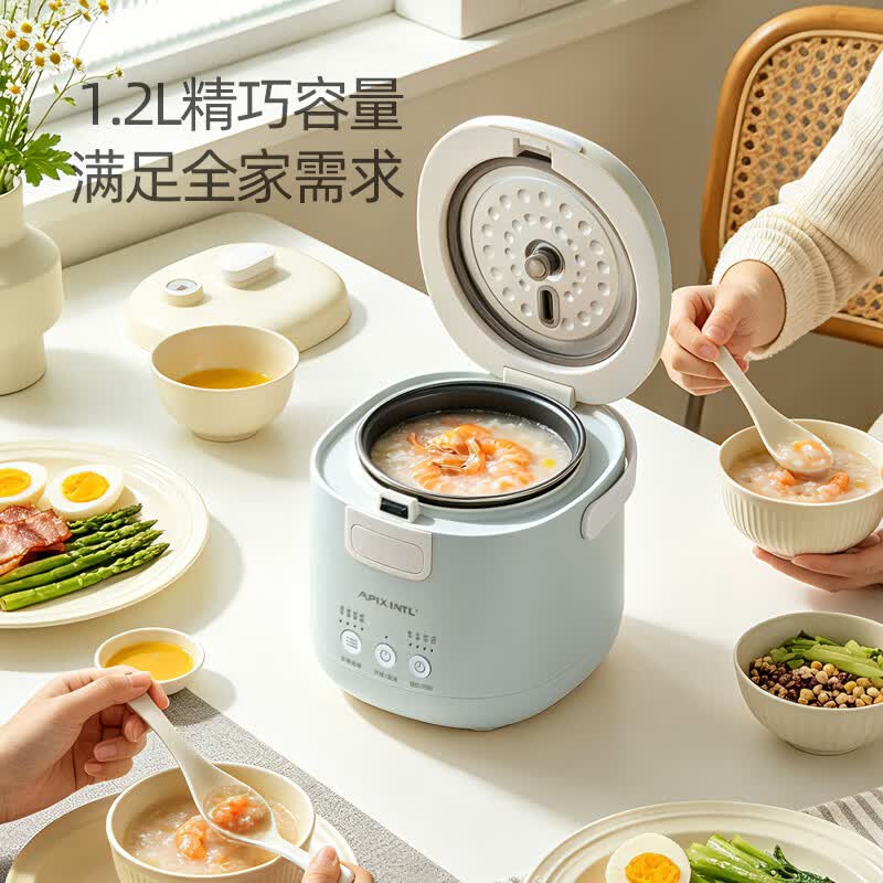 APIXINTL 日本安本素电饭煲家用迷你1.2L小功率宿舍神器珐琅钛胆智能预约多功能1-2人蒸煮煲汤新款不粘锅 莫迪蓝 1.2L 【加厚钛釜内胆+蒸碟】智能款 适用人数1-2人