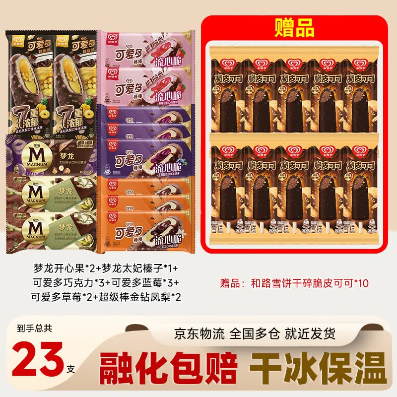 梦龙巧克力组合装 和路雪/梦龙/可爱多 23支/1405g 冰淇淋