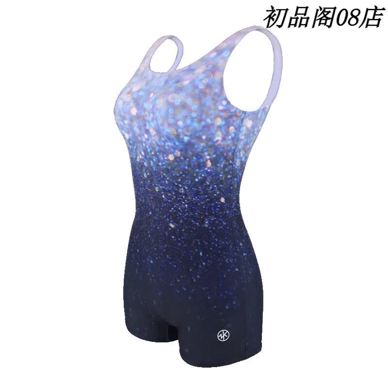 洲克（ZOKE）连身泳衣女新款平角训练游泳亮片竞速温泉女泳装耀夜浮光 浅紫蓝炫彩 M
