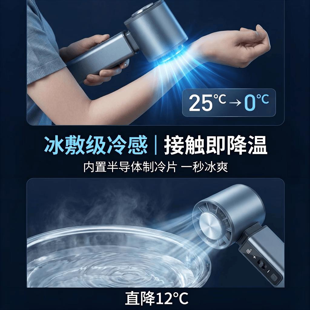 戴松手持风扇制冷劲风半导体可冰敷超长续航高级学生上课办公桌风扇/USB小风扇 高级深空灰【2秒制冷】 3000mAh