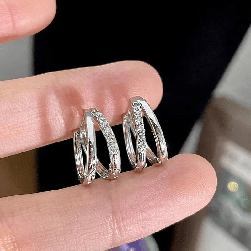 耳环双环设计独特耳圈简约冷淡小众耳饰新款耳钉耳扣锆石双层101 爆闪双圈耳环+精美礼盒