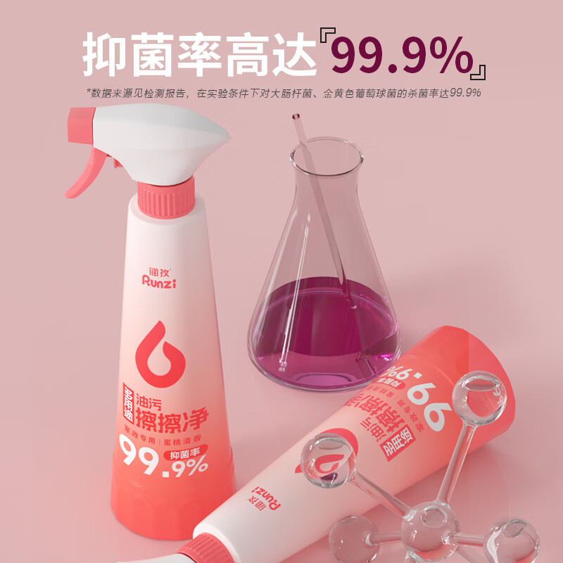 润孜厨房重油污清洗剂抽油烟机清洁剂泡沫不伤手免拆洗除垢溶解剂神器 450g*5瓶+2喷头【囤货首选】