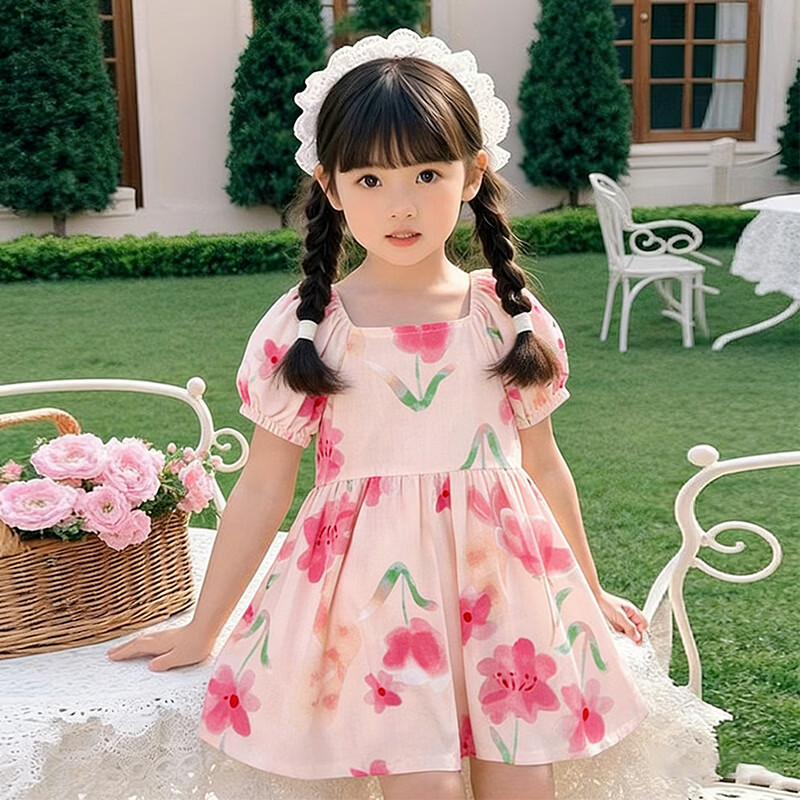木幼事童装女童连衣裙2026新款洋气六一儿童节夏装短袖碎花公主裙 沐阳草莓 【建议拍大一码】 150 【身高130~140cm】