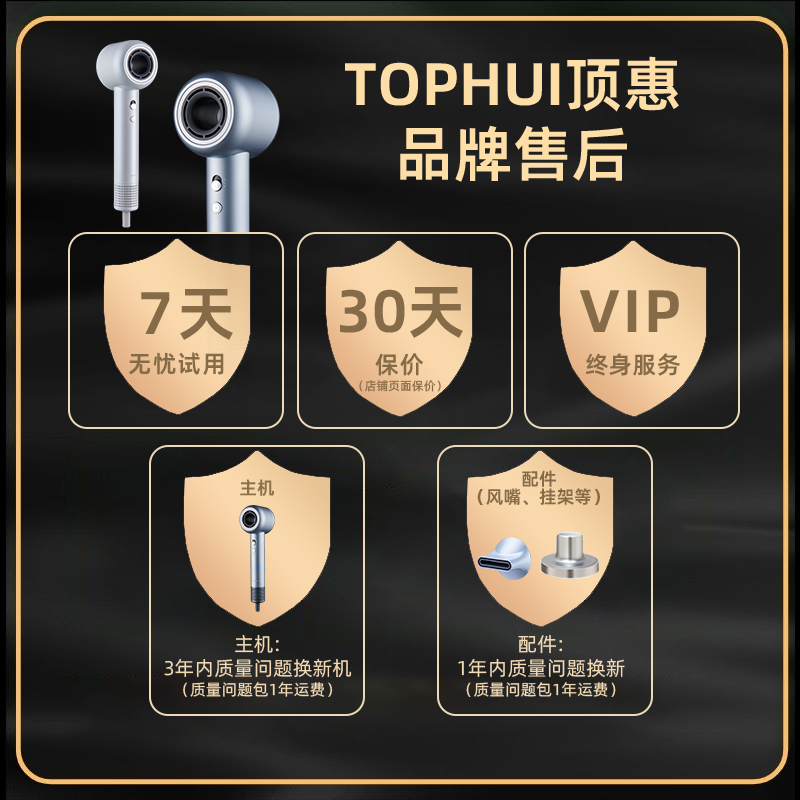 TOPHUI顶惠高速吹风机家用电吹风筒8亿负离子护发大功率风力冷热速干智能恒温养发护发礼盒孕妇儿童 节日礼物 【高级款·流光银】(磁吸挂架*1 + 顺滑风嘴*1)