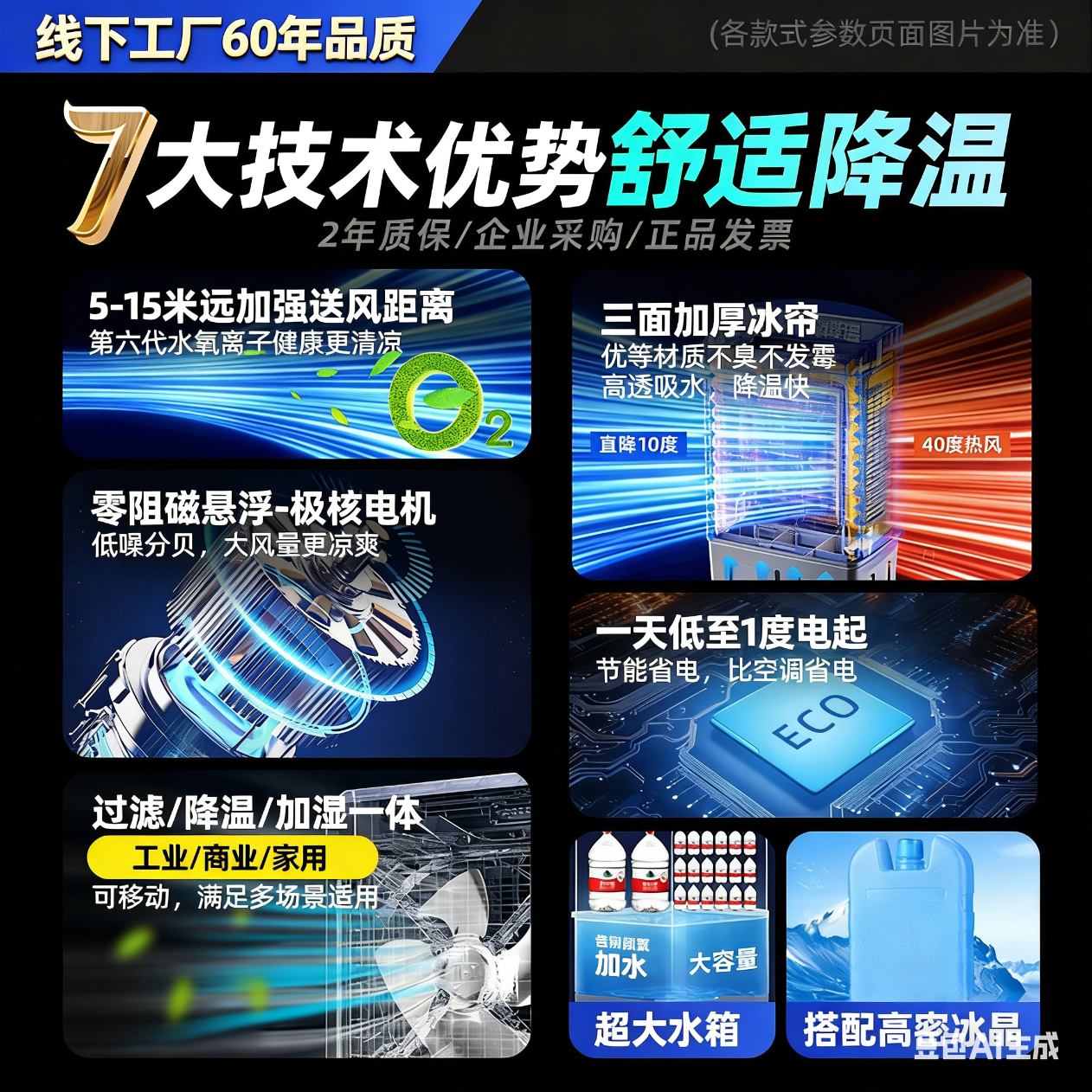 工业冷风机空调扇商用制冷风扇水空调冷气机移动家用水冷空调扇可单冷大风量加水风扇摆摊风扇 1.05米【50L水箱】丨摆摊-工厂用 【遥控远程控制】