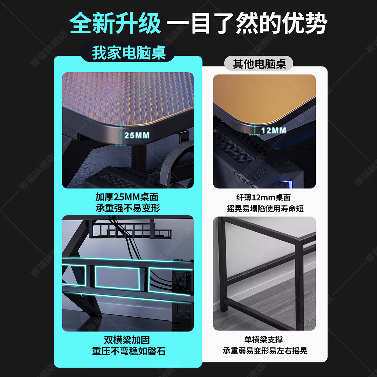 溥畔电脑桌台式电竞桌椅套装卧室书桌简易桌子工作台屋办公桌 承重升级+坐垫加厚+8CM透气乳胶款,黑框黑网 1x1x1cm