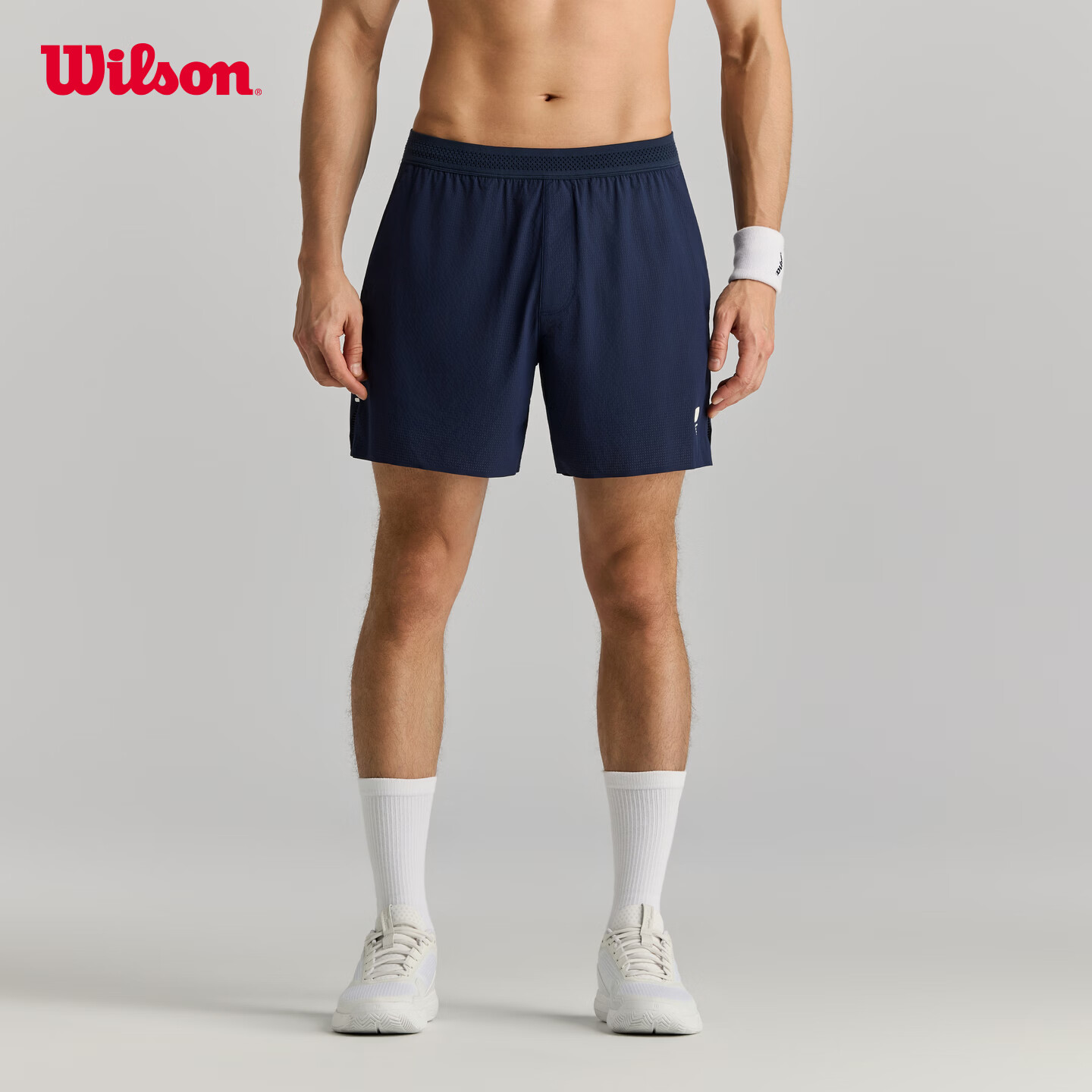 威尔胜（Wilson）26夏季新款男士弹力冲孔轻薄透气内置打底裤网球运动梭织短裤 海军蓝-WM00636U001001 M