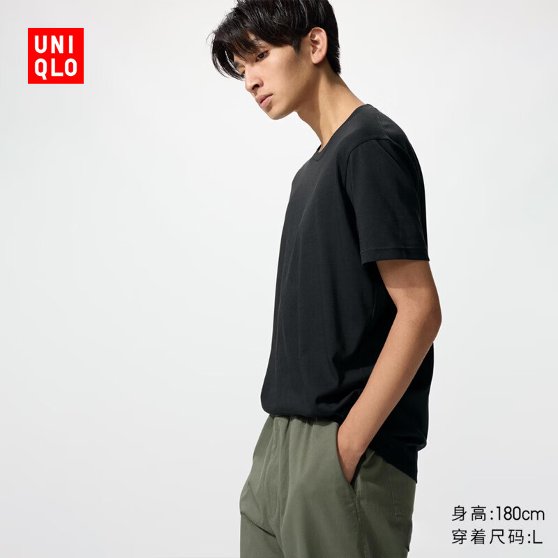 优衣库男装女装快干圆领T恤/短袖26春夏新款482300 09 黑色 L