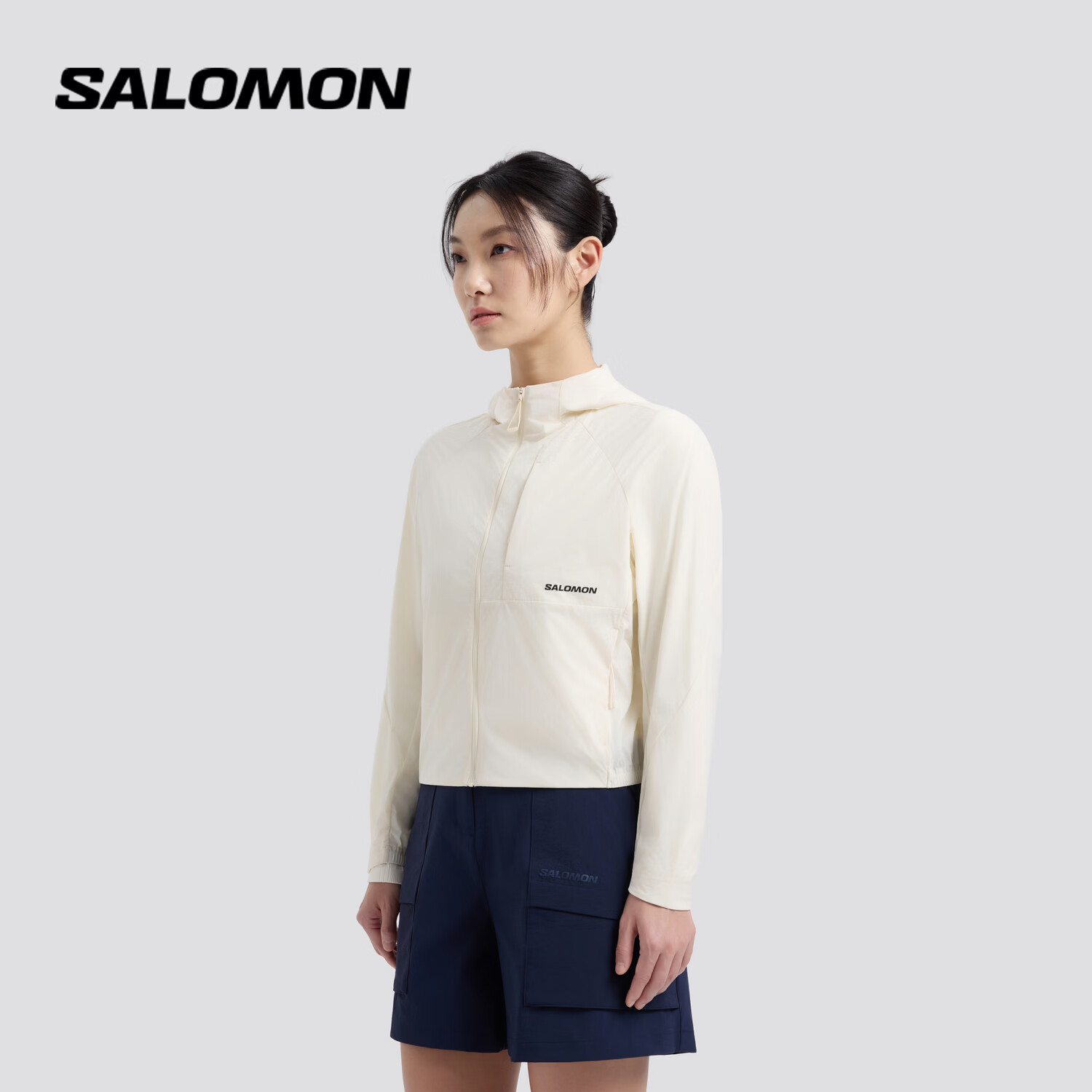 萨洛蒙（Salomon）女款 户外运动休闲舒适透气轻薄防风外套 PL OD UV WIND JKT 古董白 D00026 L 170/92A
