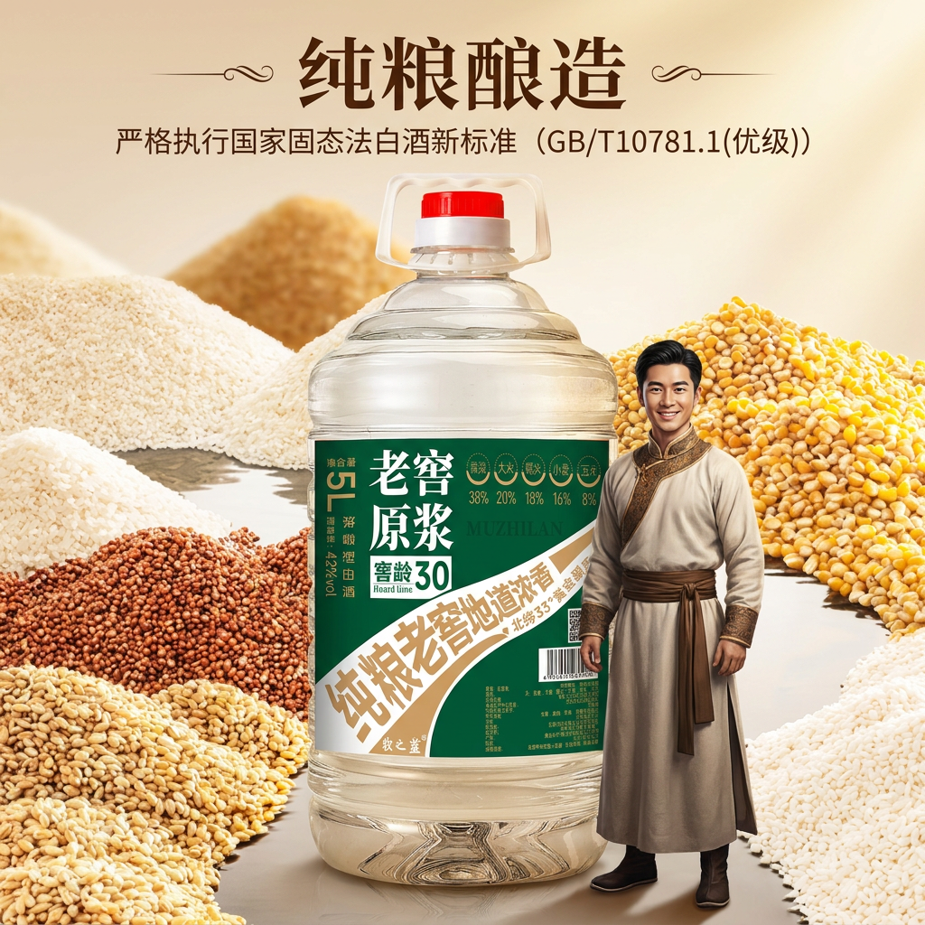 牧之蓝厂家直销52度5L固态发酵粮食酒桶装白酒散装高粱老酒原浆高度泡酒 42度 5L 1桶 【高粱酒自饮泡果酒皆可】