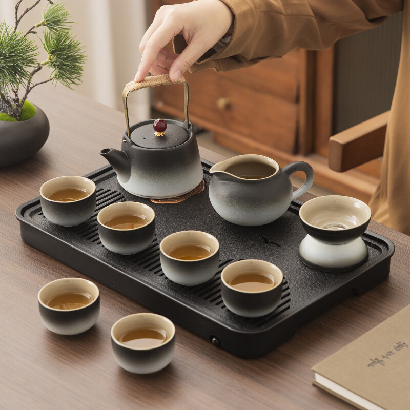 溥畔粗陶功夫茶具套装2026新款茶壶茶杯整套泡茶茶盘礼盒装送父亲 礼盒装+粗陶景云茶具15头+茶盘