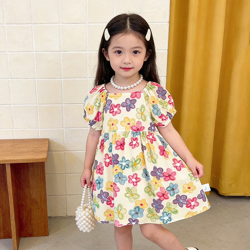 木幼事童装女童连衣裙2026新款洋气六一儿童节夏装短袖碎花公主裙 沐阳草莓 【建议拍大一码】 150 【身高130~140cm】