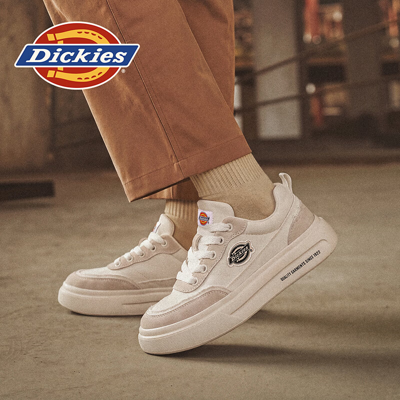 Dickies品牌男鞋2026秋季新款厚底透气复古百搭增高防滑耐磨休闲运动板鞋 米灰 42