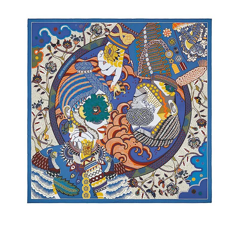 爱马仕(hermes)方巾"宇宙二重奏"90厘米方巾女士大丝巾 日常方巾 中