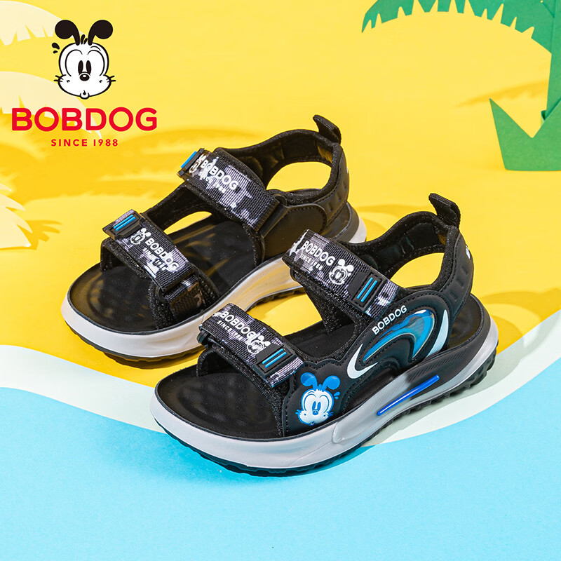 巴布豆（BOBDOG）童鞋男童露趾凉鞋夏季男孩溯溪鞋2026新款潮款儿童鞋子 黑/星空蓝62061 29 适合脚长17.5cm 京东折扣/优惠券