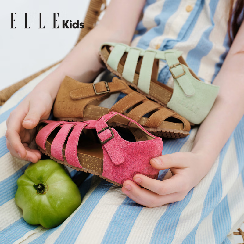 ELLE KIDS凉鞋儿童凉鞋2026年夏季新款女童包头软底沙滩凉鞋 [EFG22021]浅棕色 28
